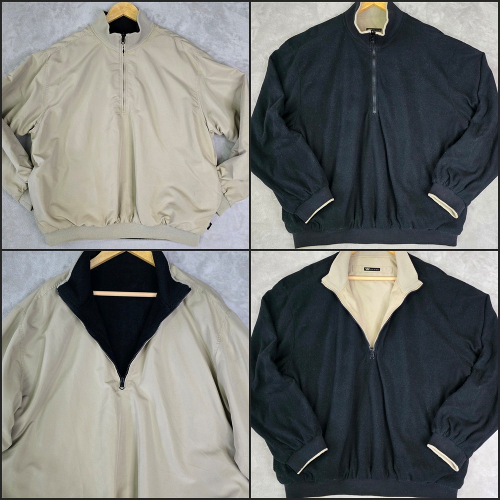 Wedge‎ Golf & Beyond Reversible 1/4 Zip Pullover Jacket Men's L Beige Black